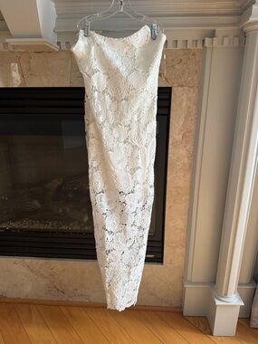 Rococo Sand Ivory Lace Strapless Maxi with Corset Back